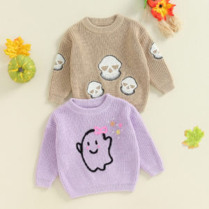 Ghost Skull Embroidery Toddler Halloween Sweaters