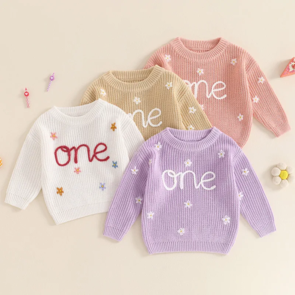 Baby Letters Knit Birthday Tops