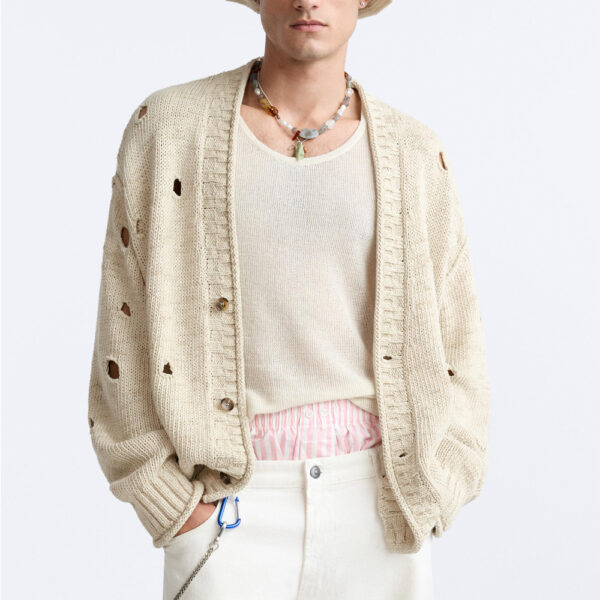 Button Men Cardigan With Holes