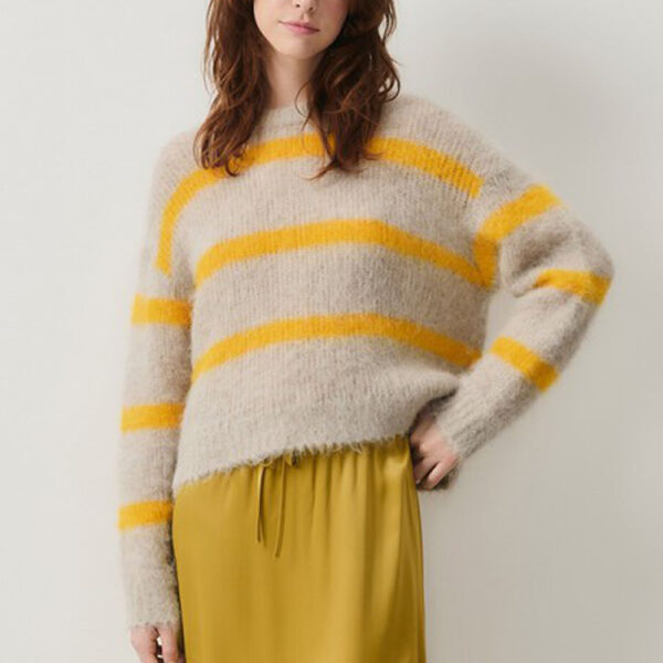 Striped Alpaca Fuzzy Sweater Women