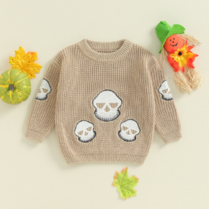 Ghost Skull Embroidery Toddler Halloween Sweaters