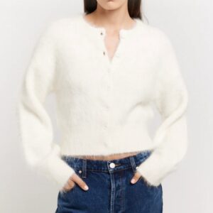 Brushed Alpaca Button Cropped Cardigan