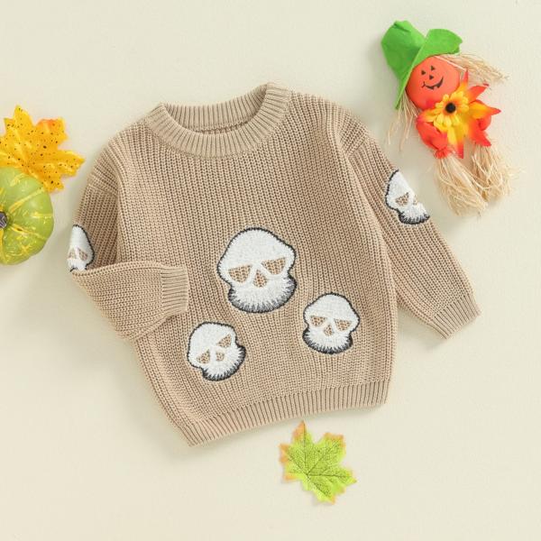 Ghost Skull Embroidery Toddler Halloween Sweaters