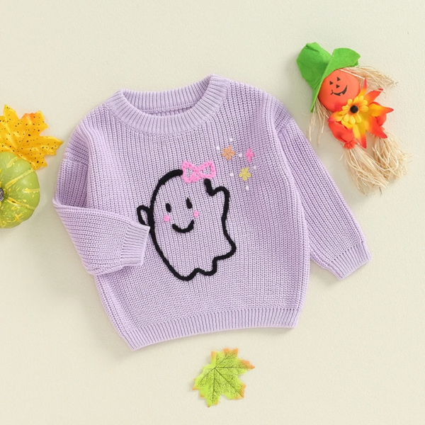 Ghost Skull Embroidery Toddler Halloween Sweaters