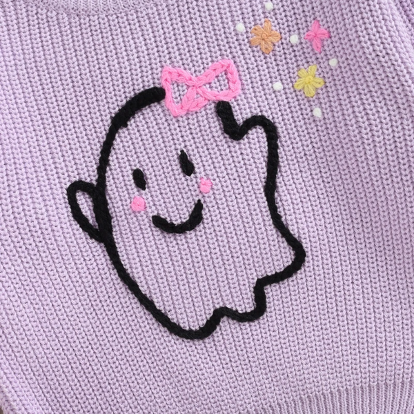 Ghost Skull Embroidery Toddler Halloween Sweaters