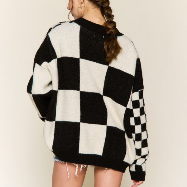 Checkered Knitted Cardigan Women