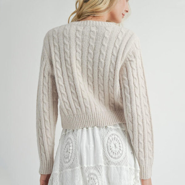 Cable Knit Crop Flower Embroider Sweater