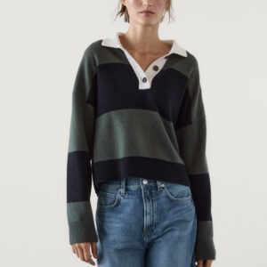 Striped Knit Polo Sweater Women