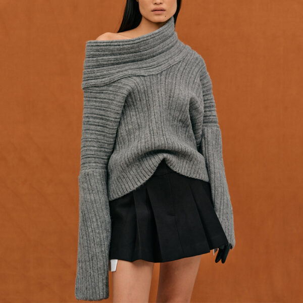 Oversized High Roll Knit Sweater Women