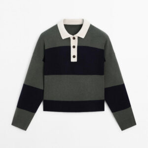 Striped Knit Polo Sweater Women