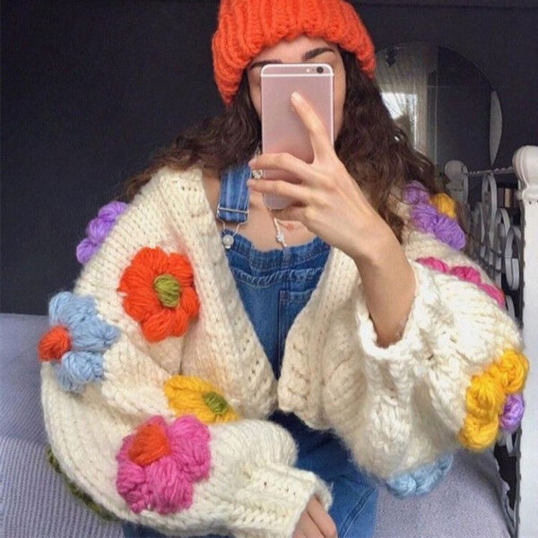 3D Flower Crochet Cardigan