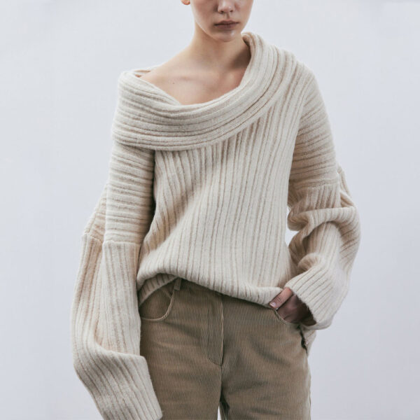 Oversized High Roll Knit Sweater Women