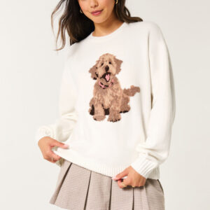 Puppy Graphic Intarsia Sweater Women