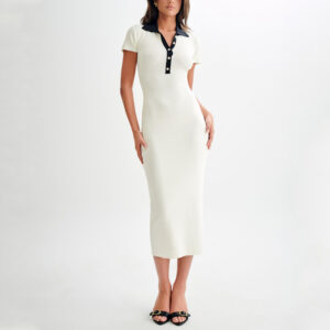 16 gg Ribbed Contrast Maxi Knitted Dress