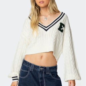 Cropped Cable Knit Sweater