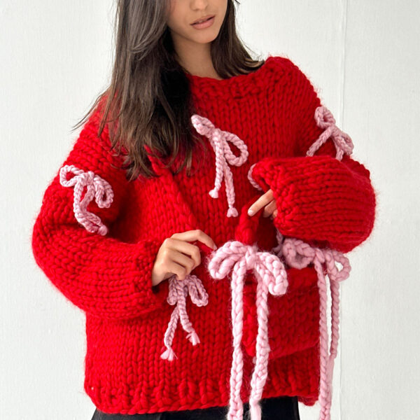 Red Chunky Knit Bow Sweater