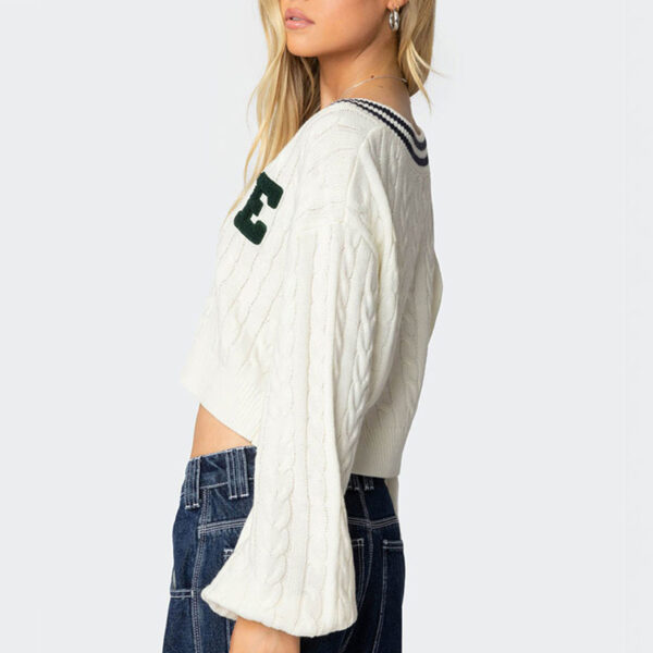 Cropped Cable Knit Sweater