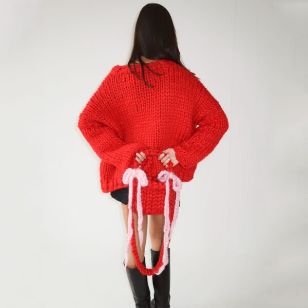 Red Chunky Knit Bow Sweater