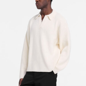 Ribbed Knit Polo Men