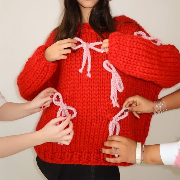 Red Chunky Knit Bow Sweater