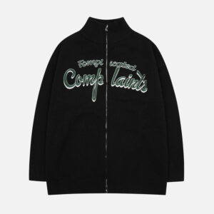 Letter Embroidery Zip Up Cardigan