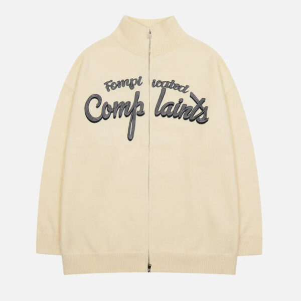 Letter Embroidery Zip Up Cardigan