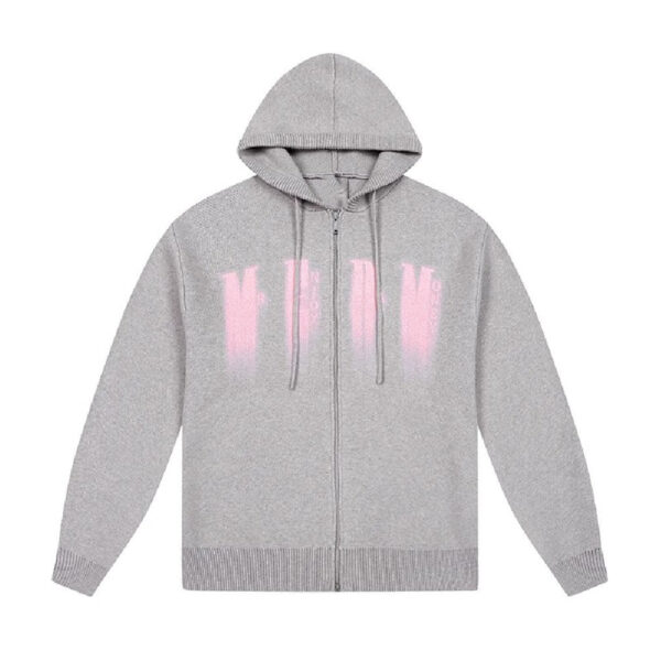 Logo Print Zip Up Knit Hoodie