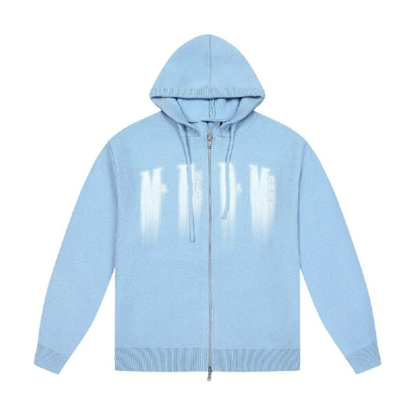 Logo Print Zip Up Knit Hoodie