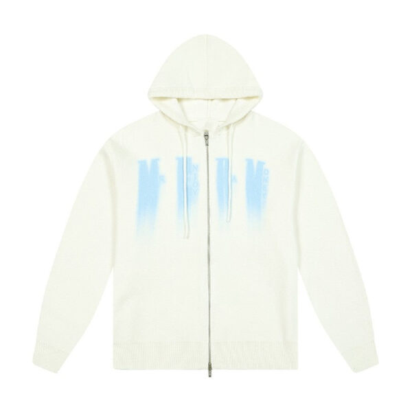 Logo Print Zip Up Knit Hoodie