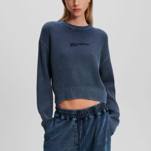 Acid Wash Cropped Sweater Women