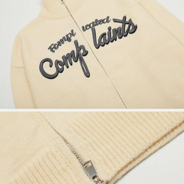 Letter Embroidery Zip Up Cardigan