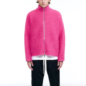 Pink Rib Knit Zip Up Cardigan